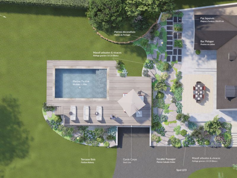 Plan de masse projet piscine adh paysages bureau d'étude
