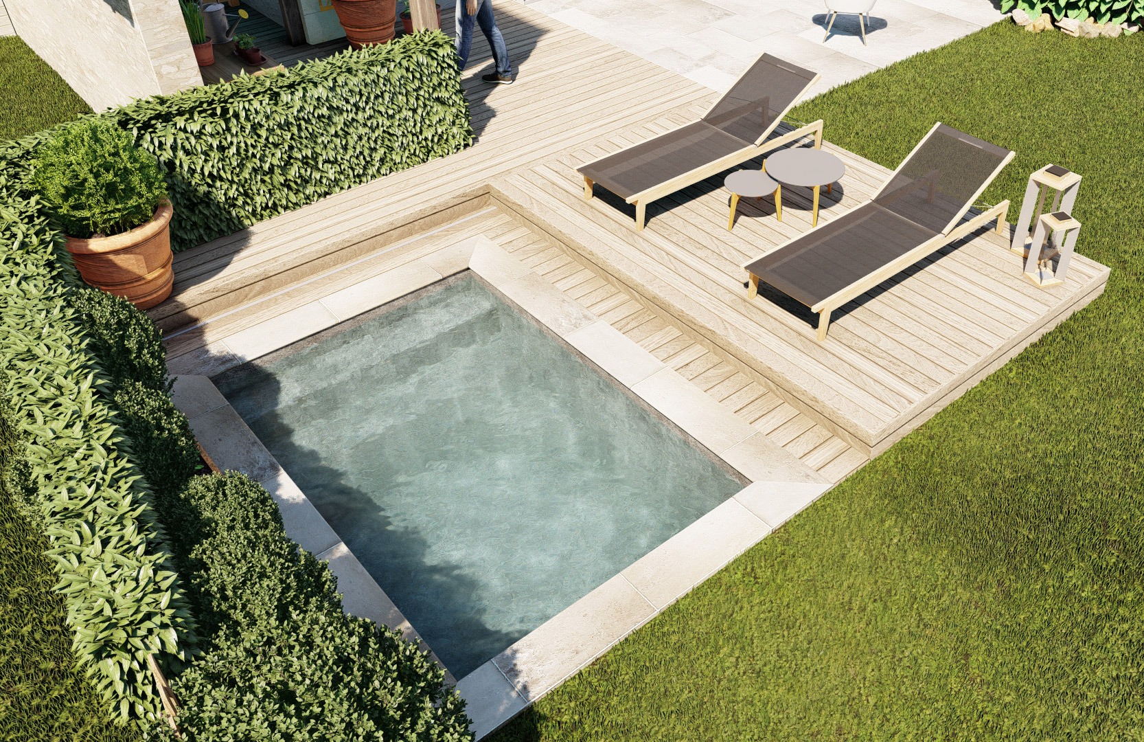 Rendu 3D piscine avec terrasse mobile - ADH PAYSAGES