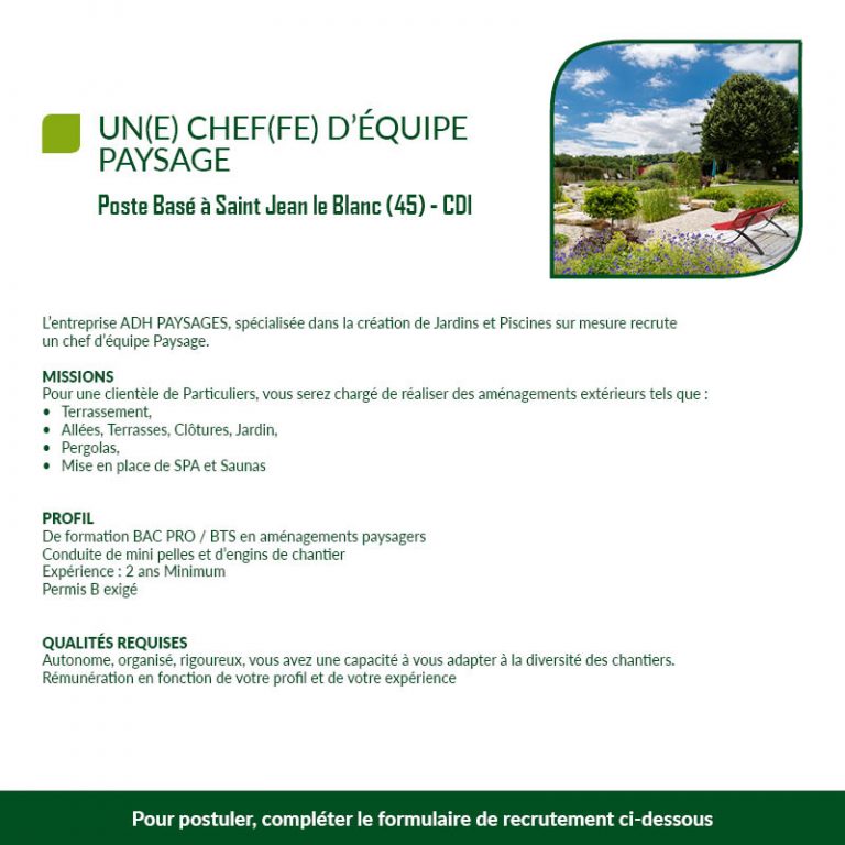 Recrutement Chef d'Equipe Paysage- 45